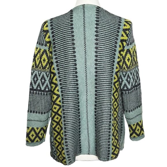 J.JILL Juniper Boho Geometric Aztec Jacquard Knit Draped Front Cardigan Sweater - Picture 5 of 8